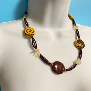 Art Glass Ceramic Beads Brown Seed Beads With Toggle Clasp Necklace